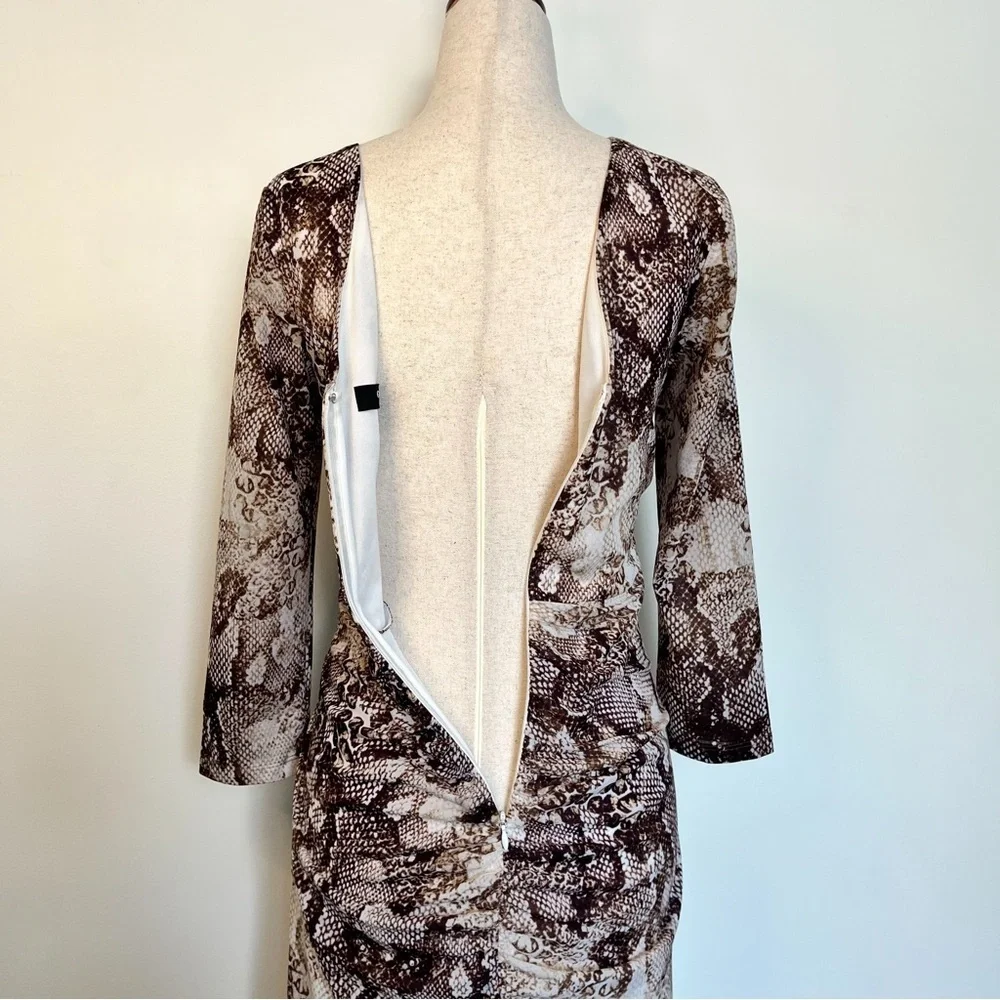 Guess Snake Print Ruched Long Sleeve Maxi Dress Size 2